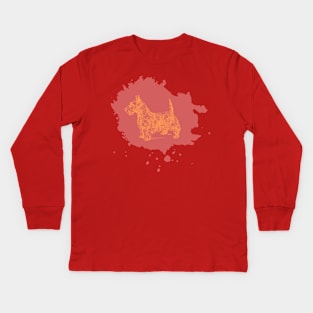 Terracotta Orange Scottie Dog Splash Kids Long Sleeve T-Shirt